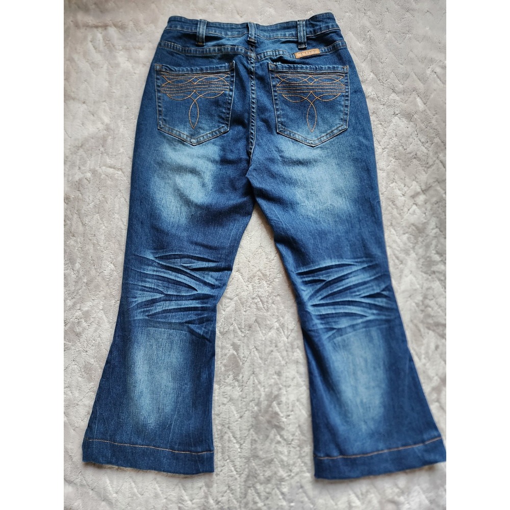 Cowgirl Tuff Western Bootstitch High Rise Flare Jeans Womens 31x26 Blue Hemmed